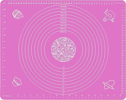Silicone Baking Mat for Pastry Rolling Dough with Measurements, 19.7" x 15.7" BPA Free Non stick and Non Slip Pink Table Sheet Baking Supplies for Bake Pizza Cake