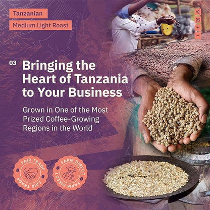 Tanzanian Peaberry Coffee Beans - Single Origin Medium Light Roast, Roasted To Order Whole Bean Coffee Specialty Grade, Fair Trade and Non-GMO, Floral and Fruity Notes - 5LB