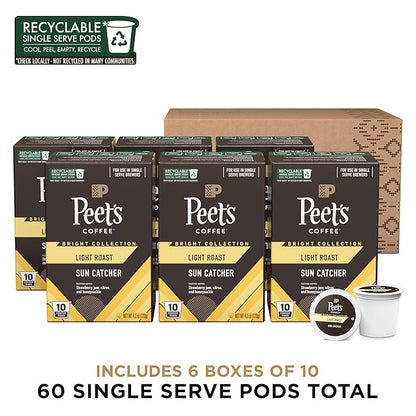 Peet's Coffee, Light Roast Single Serve Coffee Pods - Sun Catcher 60 Count (6 Boxes of 10 Pods)