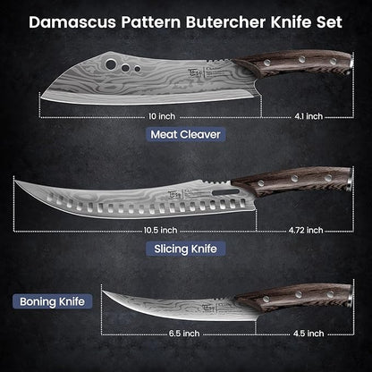 Butcher Knife Set, 3 PCS Kitchen Knife for Meat Cutting, Cleaver, Breaking & Boning Knife, Japanese Style High Carbon Steel Kitchen Knife for Chopping, Slicing, Deboning, House Warming Gifts