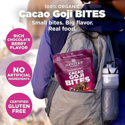 Navitas Organics Superfood Power Snacks, Cacao Goji, 8 oz. Bag, 11 Servings — Organic, Non-GMO, Gluten-Free