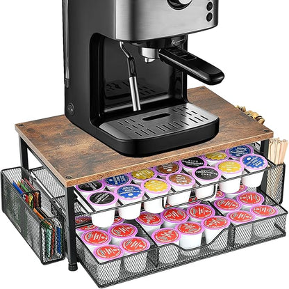 Spacrea K Cup Holder Organizer, Coffee Pod Holder for Countertop with 2 Tier Sliding Storage Drawer and Coffee Accessories Holder, 63 Large Capacity or 80 Small Capsules, Home Kitchen