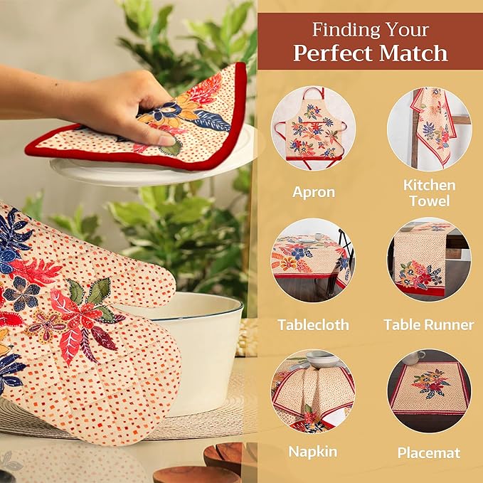 Maison d' Hermine Pot Holders Set 100% Cotton Heat Resistant Potholders 8" x 8" Hot Pads with Loop BBQ, Cooking, Baking, Grilling, Kitchen, Handling Hot Pans (Pack of 2, Kalahari)