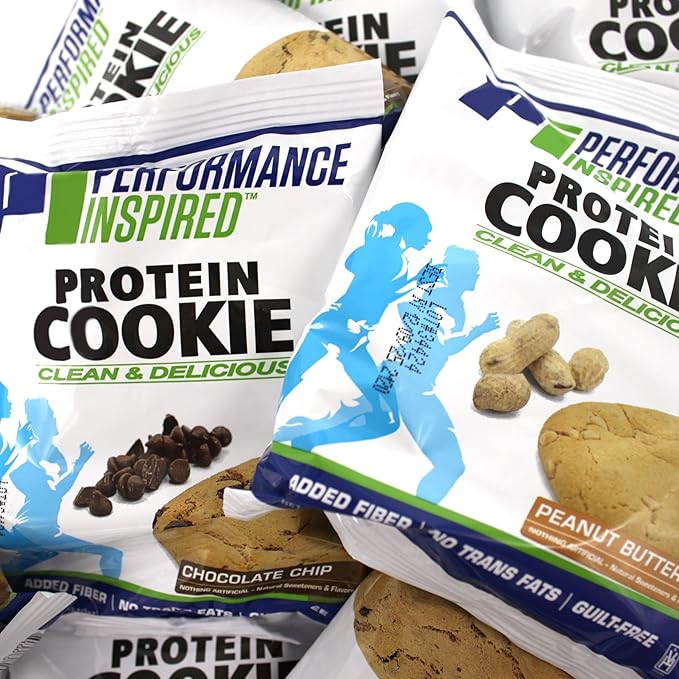 Performance Inspired Nutrition Mixed Protein Cookie Box – 12 Pack – 6 Chocolate Chip & 6 Peanut Butter – 14-15G Protein, 6-7G Fiber – All-Natural, No Sugar Alcohols