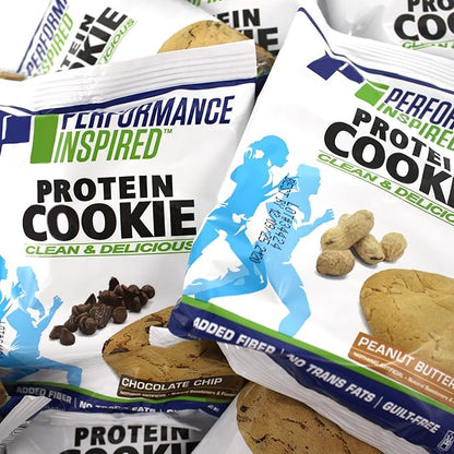 Performance Inspired Nutrition Mixed Protein Cookie Box – 12 Pack – 6 Chocolate Chip & 6 Peanut Butter – 14-15G Protein, 6-7G Fiber – All-Natural, No Sugar Alcohols