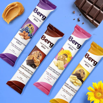 Berg Oat N' Energy Bites - Peanut Butter & Dark Chocolate - Non-GMO, Gluten Free, Dairy Free, Soy Free and Vegan - Clean Energy Snack - 1.5oz, (8 Pack)