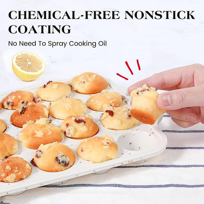 1 Pc Silicone Mini Muffin Pan With Metal Frame, 24 Cups Nonstick Cupcake Tray for Baking, Small Muffin Molds with Handles (Cream)