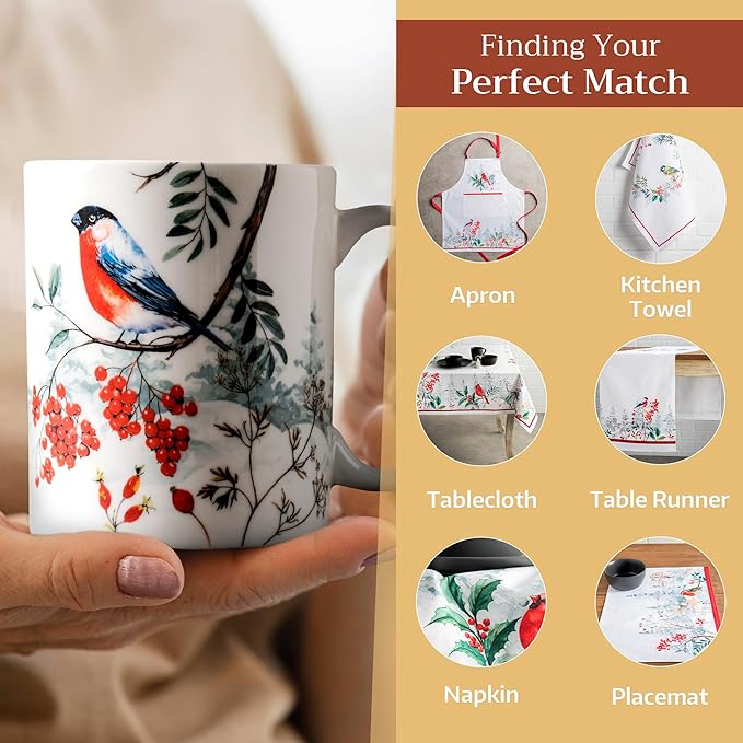 Maison d' Hermine Coffee Mug with Handles Fine Bone China Mugs Pack of Two Tea Cups for Hot Beverages Cappuccino Latte Home Restaurant Office Perfect for Gift (Morzine, 12 Ounce)