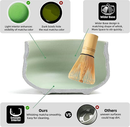 TEANAGOO Matcha Whisk Set Green, 7 Pcs Matcha Set, Matcha Kit for Ceremony, Matcha Tea Set for Making Breakfast/Latte,Whisk Set and Ceramic Bowl with All Accessories, Gift for Family/Friend