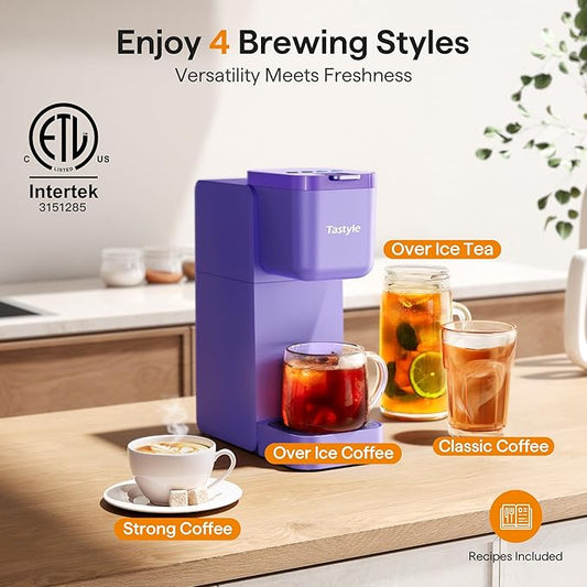 Single Serve Coffee Maker for K Cup, Ground and Tea, Hot and Iced Coffee Machines with Bold Setting, 6 to 16 Oz Brew Sizes, Compact for Small Spaces, Purple (2.0 Version)