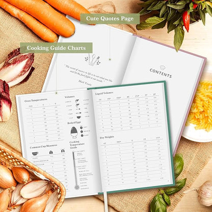 Lanpn Blank Recipe Book Cookbook for 70 Recipes, A5 Waterproof Empty Recipe Notebook to Organize Your Family Recipes, Leather Cooking Journal with Stickers to Write in Your Own Recipes, Green