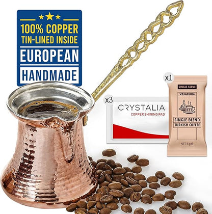 Volarium Turkish Coffee Pot, Greek Arabic Coffee Maker, Hammered Copper Coffee Cezve, Stove Top Coffee Maker (Small)