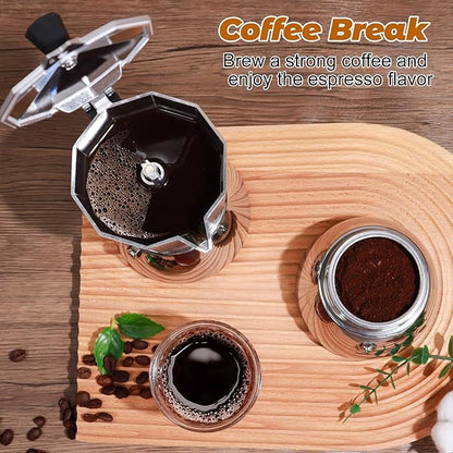 No Coating 6 Cup Aluminum and Stainless Steel Moka Pot Stovetop Espresso Maker Italian Coffee Machine 350ml 11.84oz Suitable for Gas Induction Stovetop Greca Coffee Maker Percolator Silver