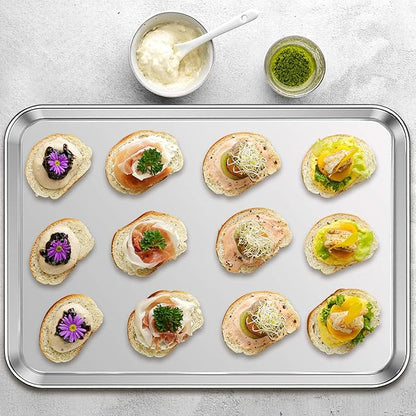 Stainless Steel Baking Sheet Set of 2, Deedro Cookie Sheet Metal Baking Pan Oven Tray, Non Toxic & Heavy Duty, Rust Free & Mirror Finish, Easy Clean & Dishwasher Safe, 20 x 14 x 1.3 Inch