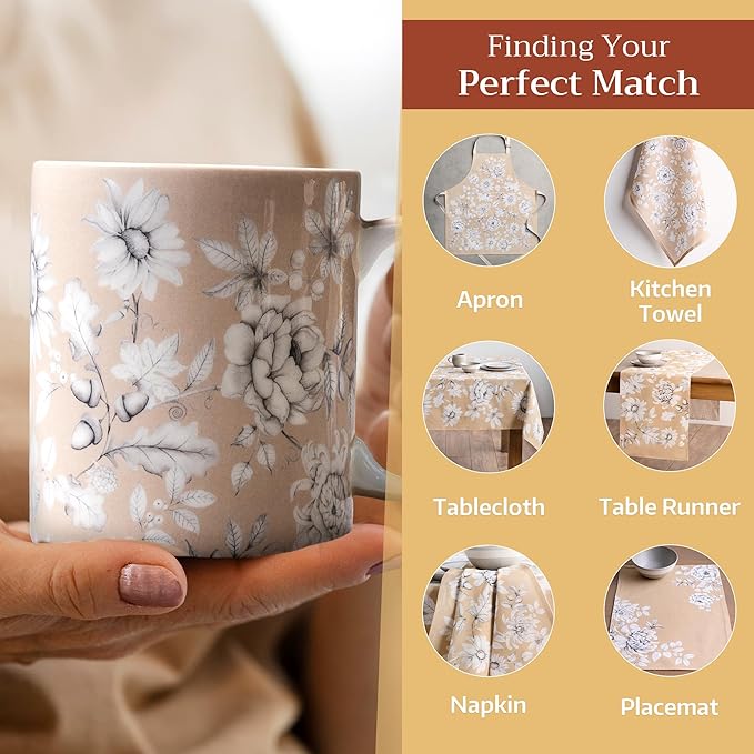 Maison d' Hermine Coffee Mug with Handles Fine Bone China Mugs Pack of One Tea Cups for Hot Beverages Cappuccino Latte Home Restaurant Office Perfect for Gift (Pretty Autumn - Mono Autumn, 12 Ounce)