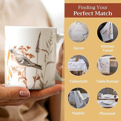 Maison d' Hermine Coffee Mug with Handles Fine Bone China Mugs Pack of One Tea Cups for Hot Beverages Cappuccino Latte Home Office Perfect for Gift (Meadow Florals - Beige Meadow Sunrise, 15 Ounce)