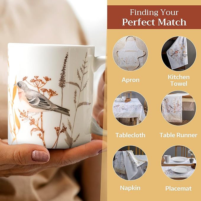 Maison d' Hermine Coffee Mug with Handles Fine Bone China Mugs Pack of One Tea Cups for Hot Beverages Cappuccino Latte Home Office Perfect for Gift (Meadow Florals Beige - Meadow Sunrise, 12 Ounce)