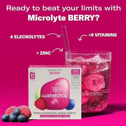 Waterdrop Hydration Cubes Mixed Berry Variety Pack, Zero Sugar Electrolyte & Vitamin Drink Mix, Flavored Water Enhancer Includes Blackberry, Blackcurrant, Microlyte Berry, Ice Tea Raspberry, 48 Count