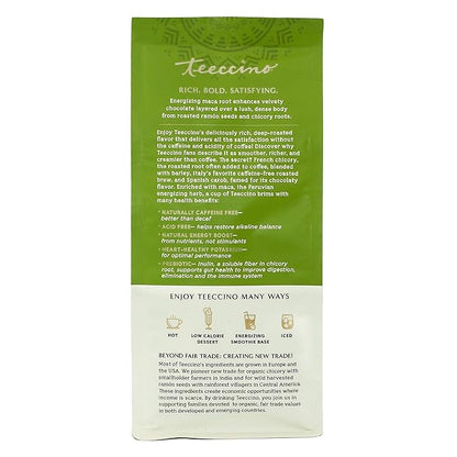 Teeccino Maca Chocolaté Chicory Coffee Alternative - Ground Herbal Coffee That’s Prebiotic, Caffeine Free & Acid Free, Dark Roast, 11 Ounce (Pack of 3)