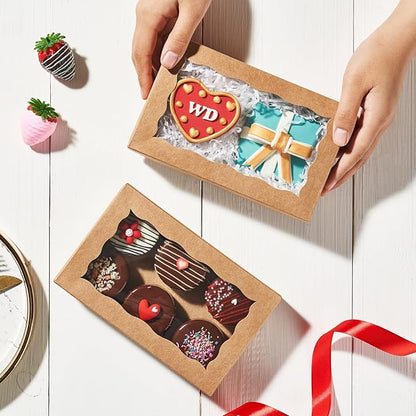 100pcs 7x4.33x1.5 Inch Brown Bakery Boxes with Window Cookies Boxes Chocolate Truffle Boxes Macaron Boxes Cakesickle Boxes Browines Treat Boxes for Christmas Valentine's Easter Mother's Day