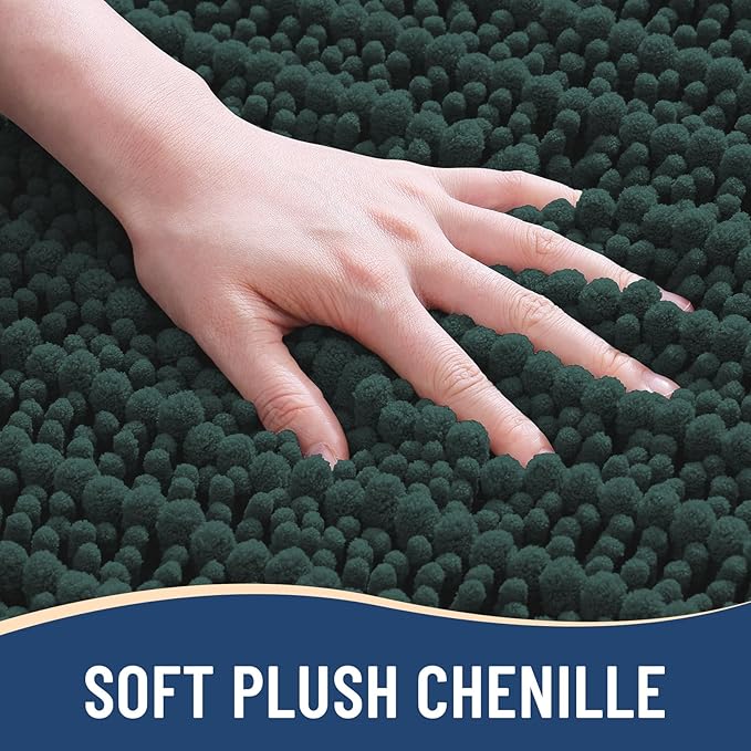 Arotive Luxury Chenille Bathroom Rug Mat, Extra Soft Thick Absorbent Shaggy Bath Rugs, Non-Slip Machine Wash Dry, Plush Bath Mats for Bathroom, Shower and Tub, 30x17, Dark Green