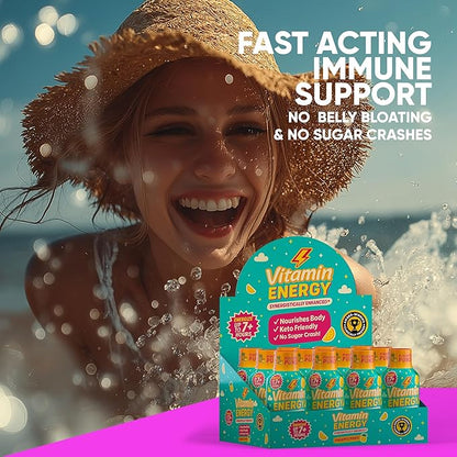 Vitamin Energy Immune+ Extra Strength Energy Shot Pineapple Punch 12 Pack, 260mg Natural Caffeine, B-Vitamins, Citicoline, Green Tea, Immunity & Focus Support, Zero Sugar, Gluten-Free 1.93 fl oz