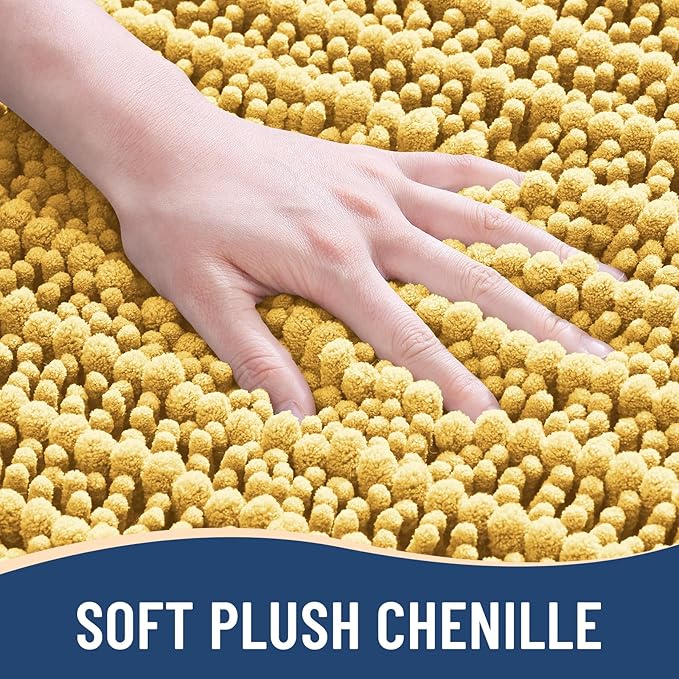 Arotive Luxury Chenille Bathroom Rug Mat, Extra Soft Thick Absorbent Shaggy Bath Rugs, Non-Slip Machine Wash Dry, Plush Bath Mats for Bathroom, Shower and Tub, 40x32, Yellow