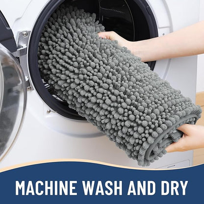 Arotive Luxury Chenille Bathroom Rug Mat, Extra Soft Thick Absorbent Shaggy Bath Rugs, Non-Slip Machine Wash Dry, Plush Bath Mats for Bathroom, Shower and Tub, 34x21, Grey