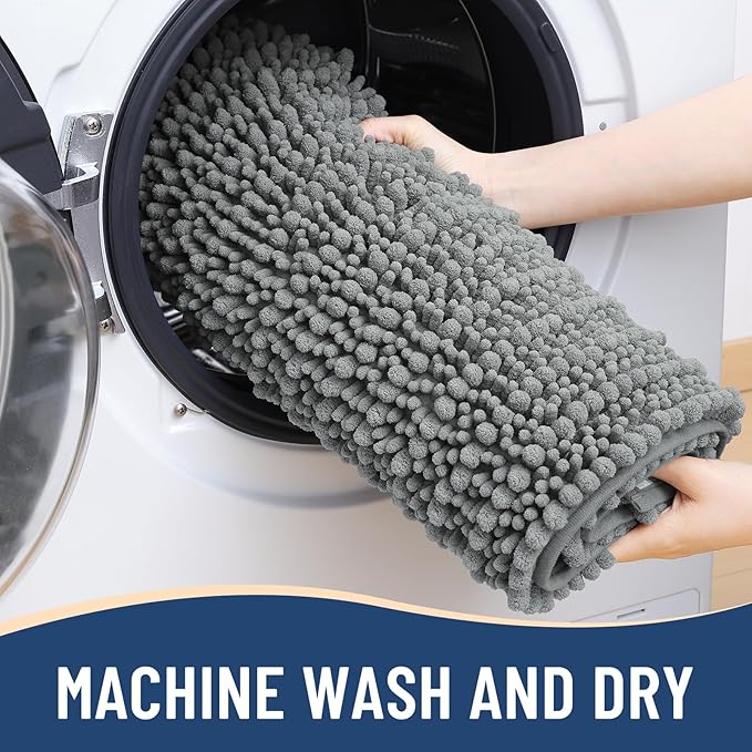 Arotive Luxury Chenille Bathroom Rug Mat, Extra Soft Thick Absorbent Shaggy Bath Rugs, Non-Slip Machine Wash Dry, Plush Bath Mats for Bathroom, Shower and Tub, 60x20, Grey