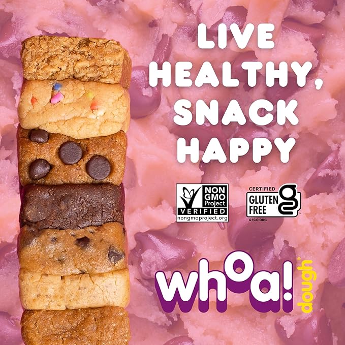Whoa Dough Allergen Friendly Edible Cookie Dough Bars- Certified Non-GMO, Kosher and Gluten Free Bar - Healthy Snack Foods - Plant Based Snacks - Real Ingredients - Variety Pack (6 Bars)