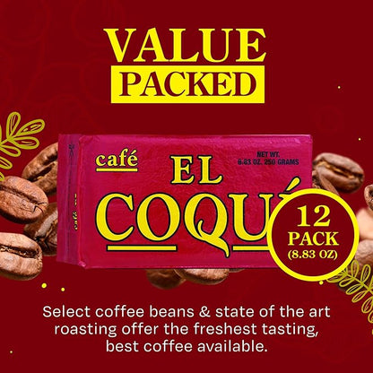 El Coquí Dark Roast Espresso Ground Coffee, Rich, Ground Coffee, Bulk Coffee, Authentic Puerto Rican Style Coffee, Vacuum Sealed, Ground Espresso Beans, 8.83 oz (12 pack)