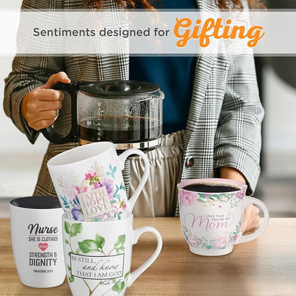 Christian Art Gifts Inspirational Ceramic Coffee & Tea Scripture Mug for Women Nurses: Strength & Dignity Encouraging Proverb, Microwave/Dishwasher Safe Novelty Cup, Cute Heart, White & Black, 12 oz.
