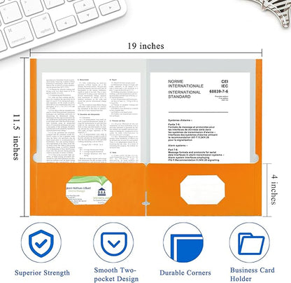 Zzrywuty File Folders with Pockets Letter Size, 50-Pack Paper Folders with Card Slot, Two Pocket Folders for School Students, Businessmen, Home and Office Workers (Orange)