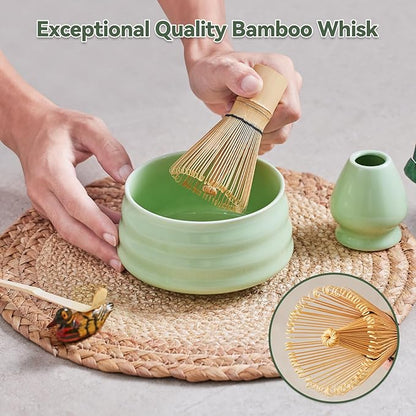 Japanese matcha set, matcha whisk and bowl, matcha sieve, matcha whisk holder, and matcha spoon - 8pcs Matcha Set (green)