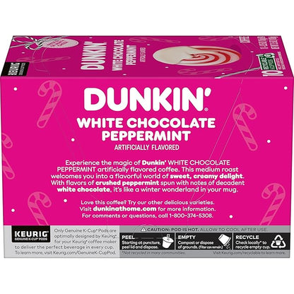 Dunkin’ White Chocolate Peppermint Artificially Flavored Coffee, K-Cup Pods, 60 Ct.