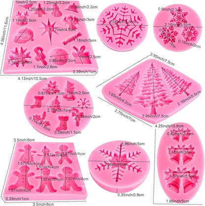 Christmas Silicone Molds Snowflake Molds Mini Xmas Fondant Chocolate Candy Cake Molds Christmas Snowman Tree Snowflake Holly Leaves Santa Claus Baking Molds for Xmas New Year Party Cake Decor