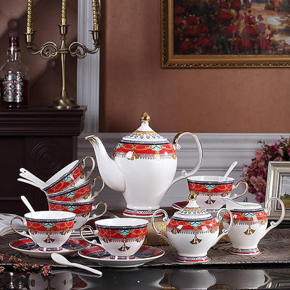 Euro Style Bone China Tea Set, Tea Sets For 6 Adults, Bone China Tea Cup Set With Teapot Spoons, Sugar Bowl, Creamer Pitcher, Tea Set for Women, Tea Party Set, Gift Package (21, Vienna)