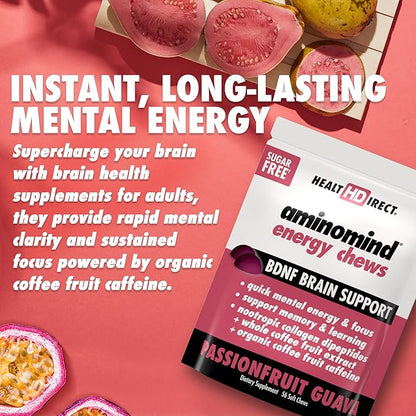 HEALTH DIRECT - AminoMind Energy Chews - Passionfruit Guava - 56 Chews - Optimal Cognitive Function