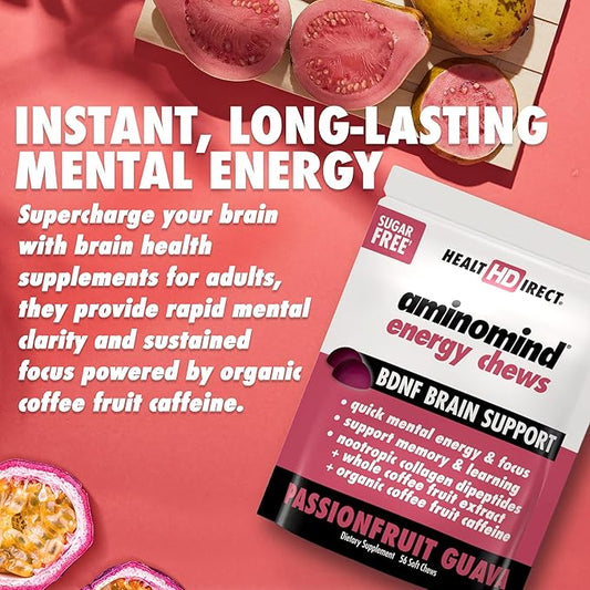 HEALTH DIRECT - AminoMind Energy Chews - Passionfruit Guava - 56 Chews - Optimal Cognitive Function