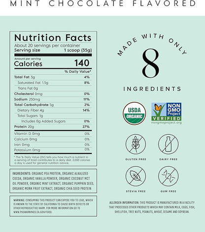 Truvani Vegan Pea Protein Powder | Mint Chocolate | 20g Organic Plant Based Protein | 20 Servings | Keto | Gluten & Dairy Free | Low Carb | No Added Sugar