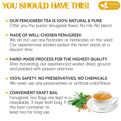 FreshDrinkUS, Premium 55 Fenugreek Tea Bags, 100% Natural & Pure from Fenugreek. Fenugreek Herbal Tea. Made with Natural Material Tea Bags. No Sugar, No Caffeine, No Gluten, Vegan.