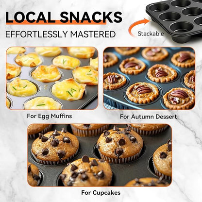 Yoehka 2 Pack Muffin Pan for Baking, Nonstick Cupcake Pan Set, Standard 12-Cups Muffin Tin for Baking Cupcakes & Mini Pies, Carbon Steel Baking Supplies