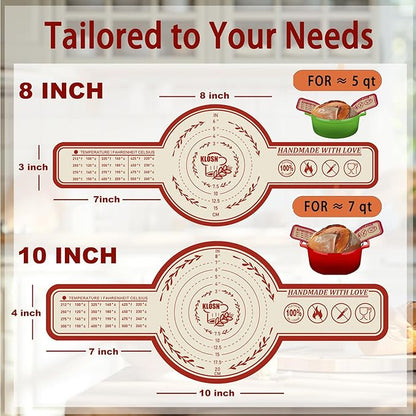 Large Silicone Bread Sling for Dutch Oven, 2 Pack (10" Round) – Non-Stick & 500°F Heat Resistant Sourdough Mat, Easy to Clean, Reusable Food-Grade Sourdough Sling – Fits 7 qt and up Dutch Ovens