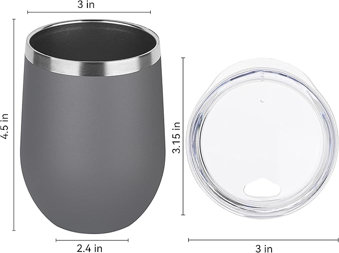 DOMICARE Stainless Steel Wine Tumbler Bulk with Lid, Personalized Insulated Tumblers Set, 12oz Travel Coffee Cups Pack of 4, Gray