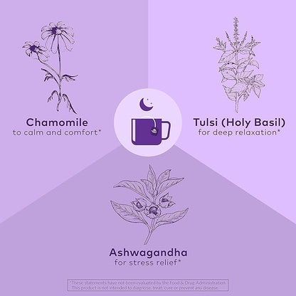 ORGANIC INDIA Tulsi Sleep Herbal Tea - Holy Basil, Ashwagandha, Chamomile, Night Time Tea for Bedtime, Stress Relieving & Relaxing, Immune Support, USDA Certified Organic - 18 Infusion Bags, 3 Pack