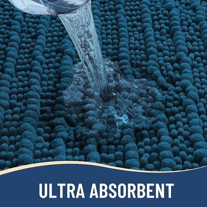 Arotive Luxury Chenille Bathroom Rug Mat, Extra Soft Thick Absorbent Shaggy Bath Rugs, Non-Slip Machine Wash Dry, Plush Bath Mats for Bathroom, Shower and Tub, 47x32, Peacock Blue
