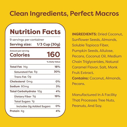 Kiss My Keto Sugar Free Granola, Salted Caramel 4-Pack – Curb Cravings with Few Net Carbs – Allulose Sweetened, Resealable & Gluten-Free Crunchy Clusters – Grain Free Granola Great With Yogurt or Milk