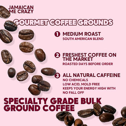 Sarasota Coffee Ground Jamaican Me Crazy | Medium Roast Gourmet Flavored Coffee Grounds | Low Acid, Mold Free, Specialty Grade Flavored Bulk Ground | 5lb (80 oz)