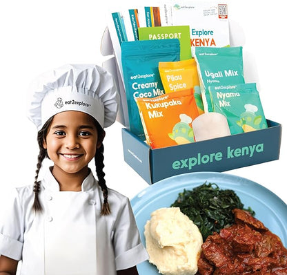 eat2explore Cooking Kits for Kids – Interactive & Educational Kids Cooking Sets Real for Ages 5 and Up,3 Recipe Cards & Global Ingredients – Fun Gift for Young Chefs (Kenya Edition)