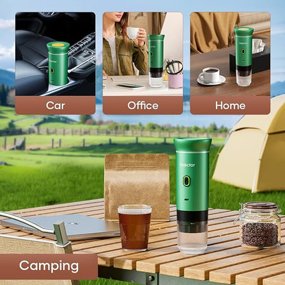 kejector Portable Coffee Maker Espresso Machine for Travel Nano Car Coffee Maker Compatible with Ground Coffee & Capsule for RV, Hiking Camping Office, Travel Espresso Maker Electric Green